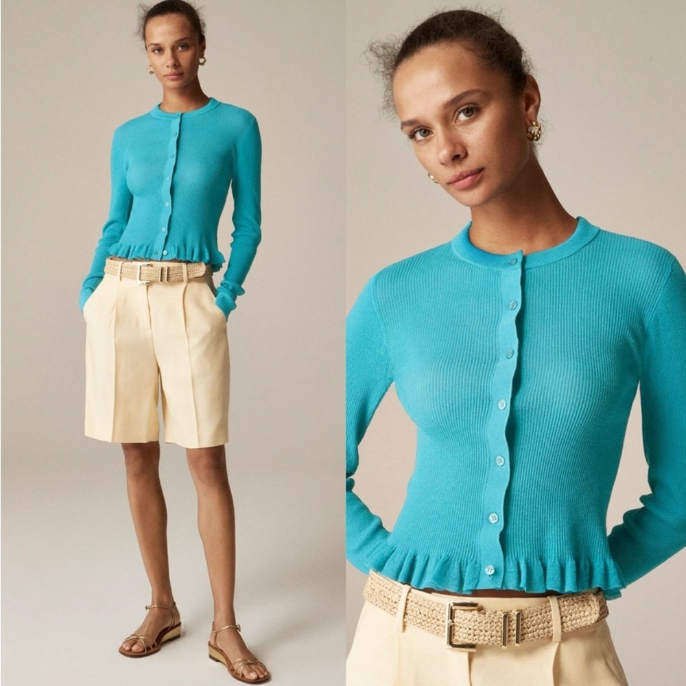J. Crew - Ruffle-trim cotton gauze cardigan in Mallorca Mirage - Small